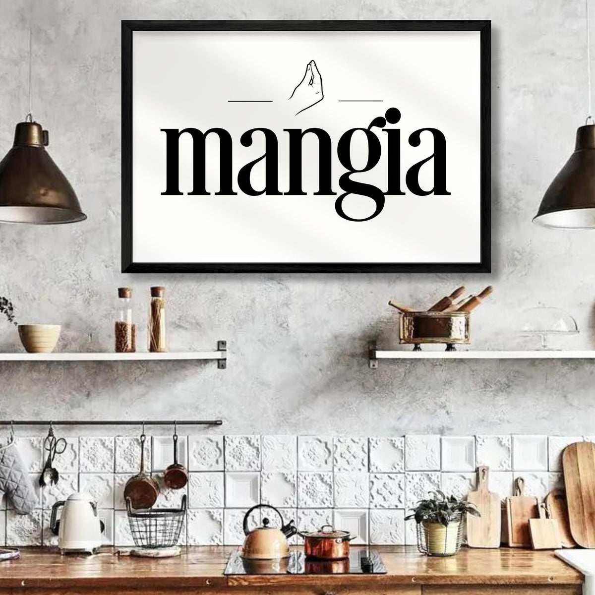 Italian Kitchen Wall Decor – Mangia Kitchen Print | Let's Eat Wall Art Sign