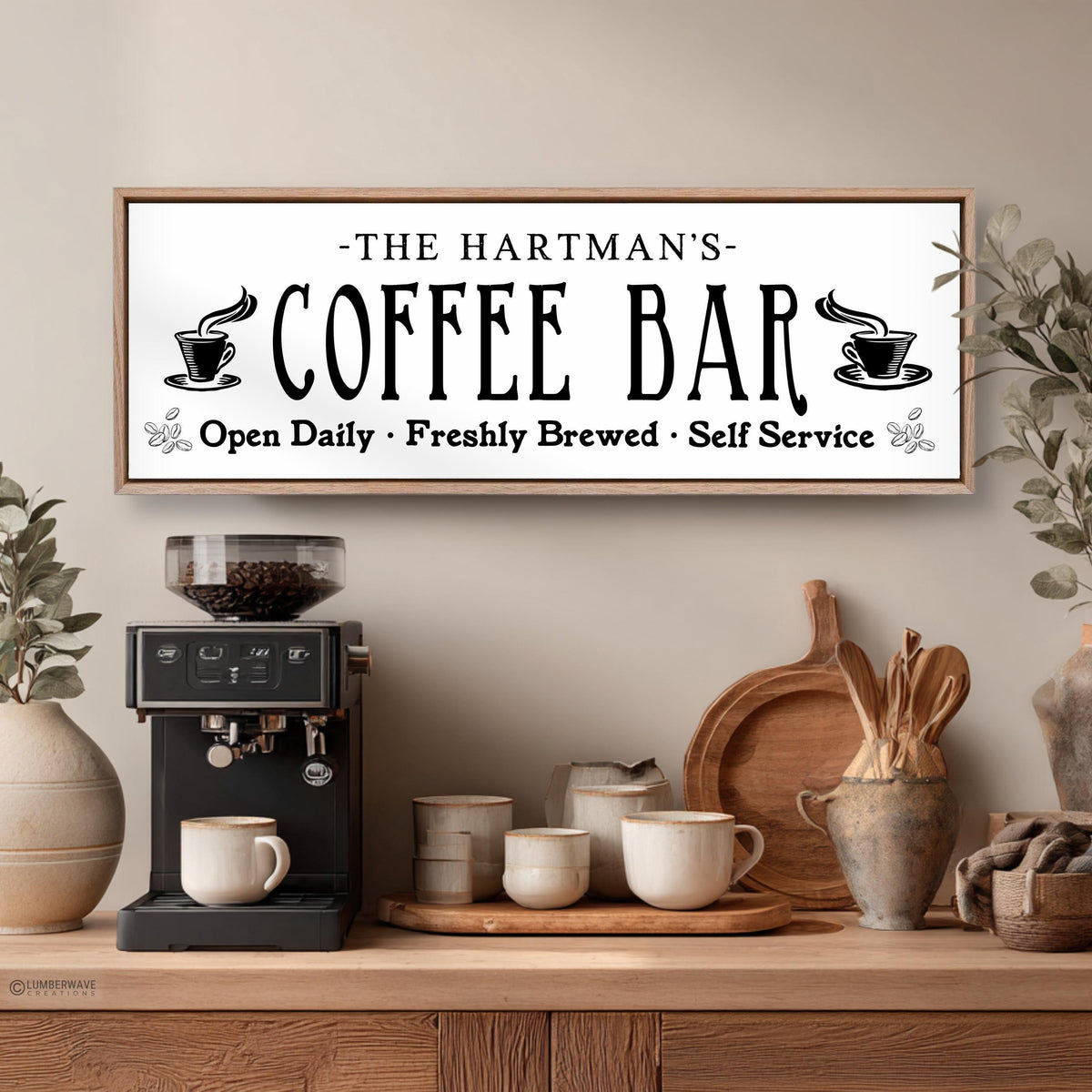 Coffee Bar Sign - Personalized Kitchen Wall Decor & Barista Art Print