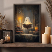 Ghost Reading Print - Halloween Wall Decor | Rustic Painting Prints & Fall Home Decor
