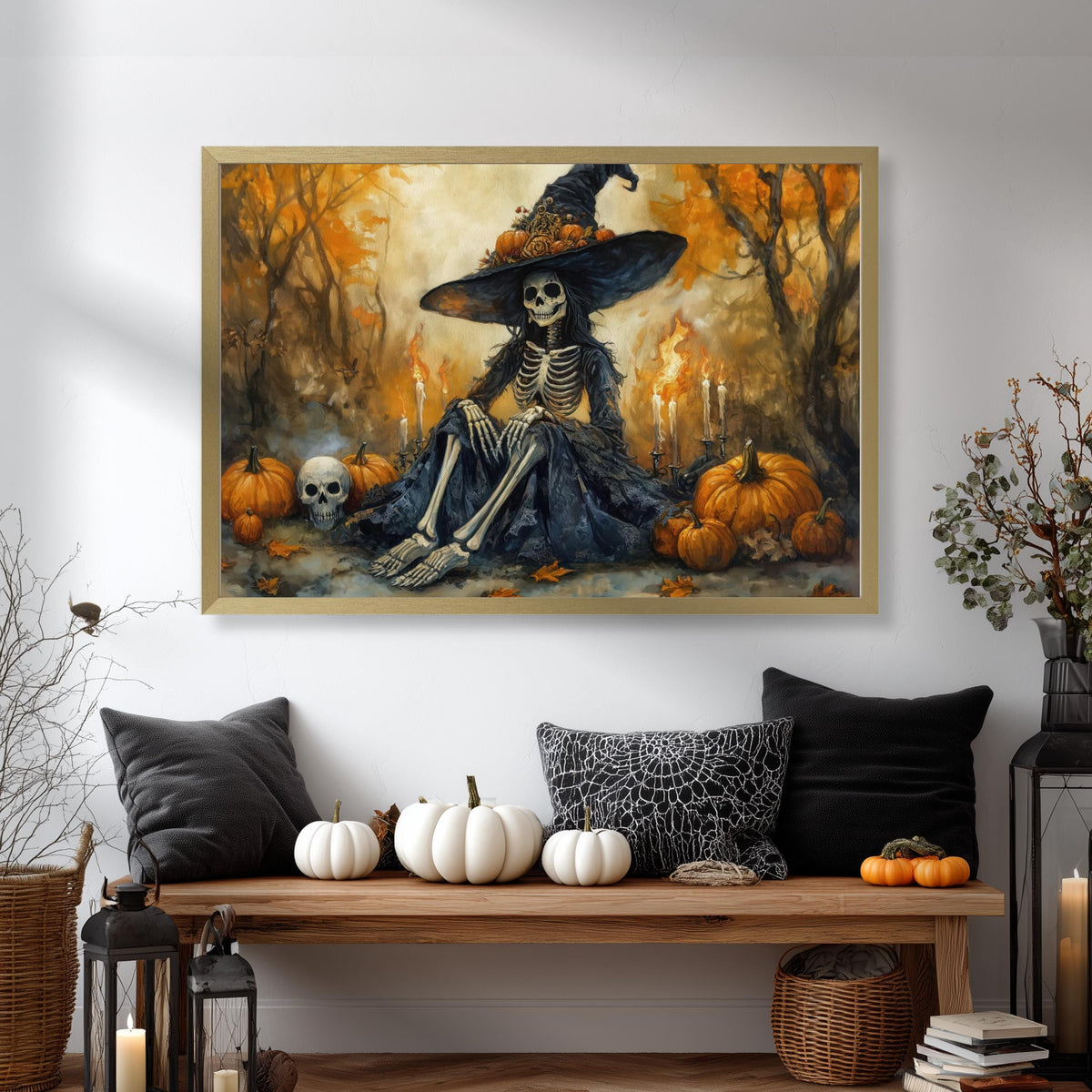 Witch Print Wall Decor – Skeleton Lady Halloween Art | Dia De Los Muertos Sign