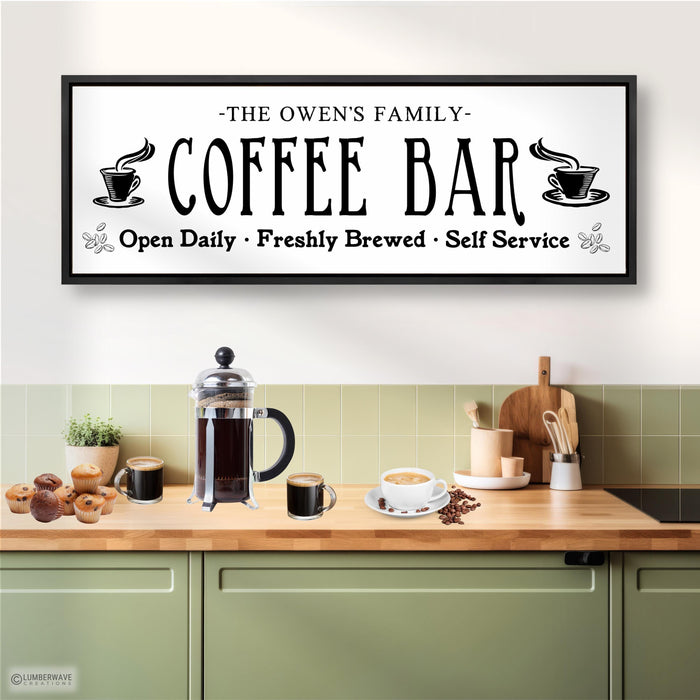 Coffee Bar Sign - Personalized Kitchen Wall Decor & Barista Art Print