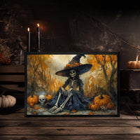 Witch Print Wall Decor – Skeleton Lady Halloween Art | Dia De Los Muertos Sign