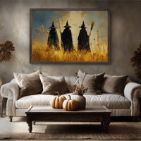 Three Witches Wall Art – Vintage Halloween Print with 3 Witch Hats Sign