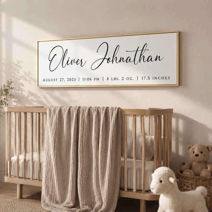 Baby Name Print - Personalized Nursery Name Sign With Birth Stats Above Crib - Lumberwave Creations