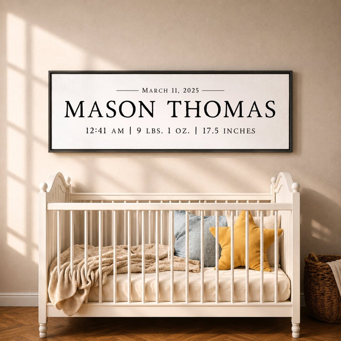 Baby Name Sign - Personalized Crib Print | Birth Statistics & Nursery Decor - Lumberwave Creations