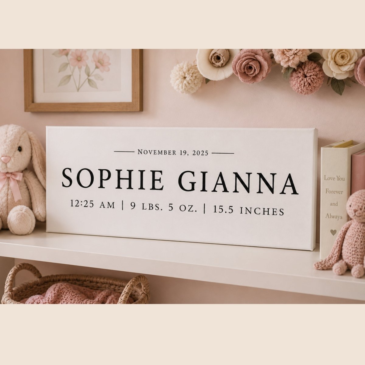 Baby Name Sign - Personalized Crib Print | Birth Statistics & Nursery Decor - Lumberwave Creations