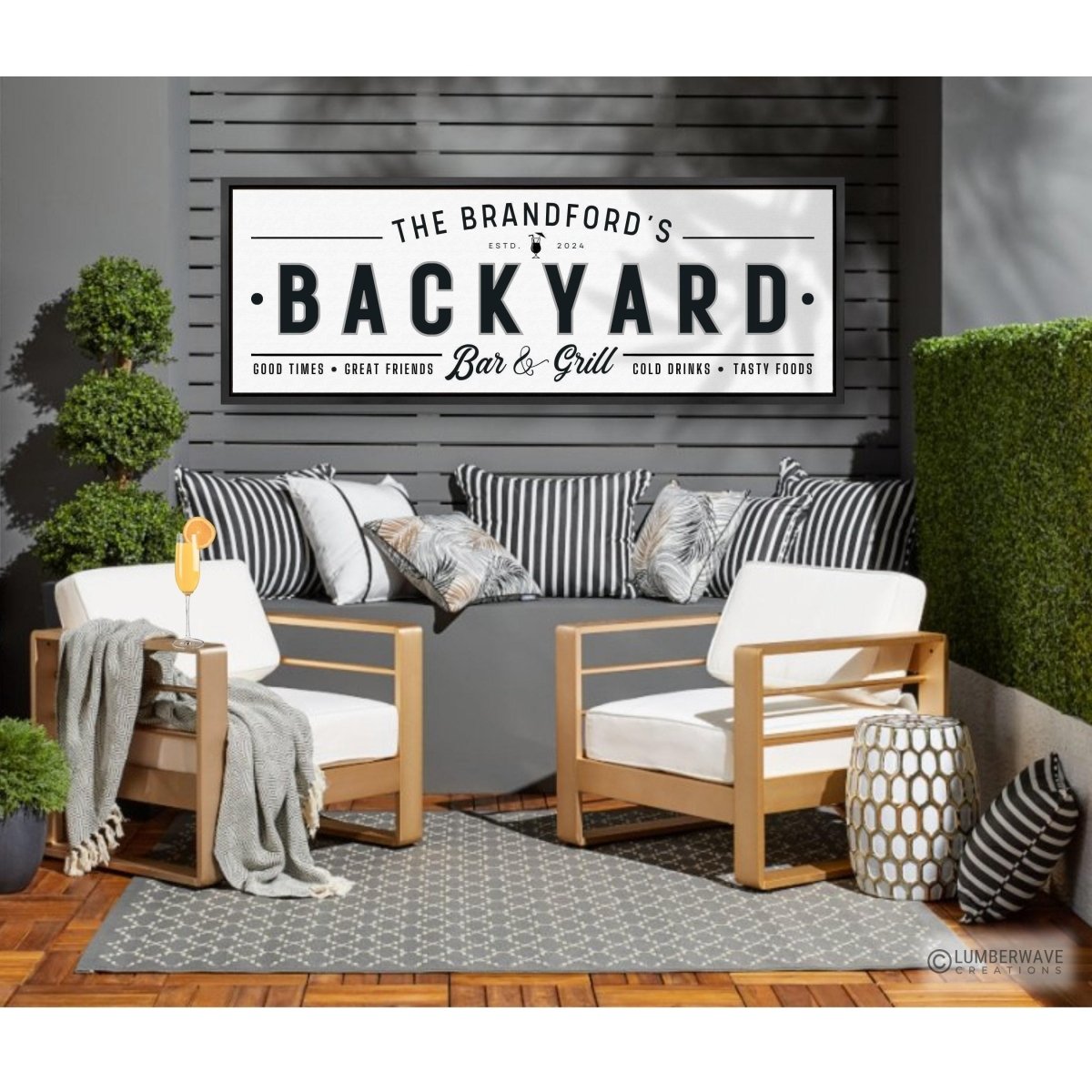 Backyard Bar Sign - Personalized Patio Wall Decor | Custom Grill Sign Wood Framed - Lumberwave Creations