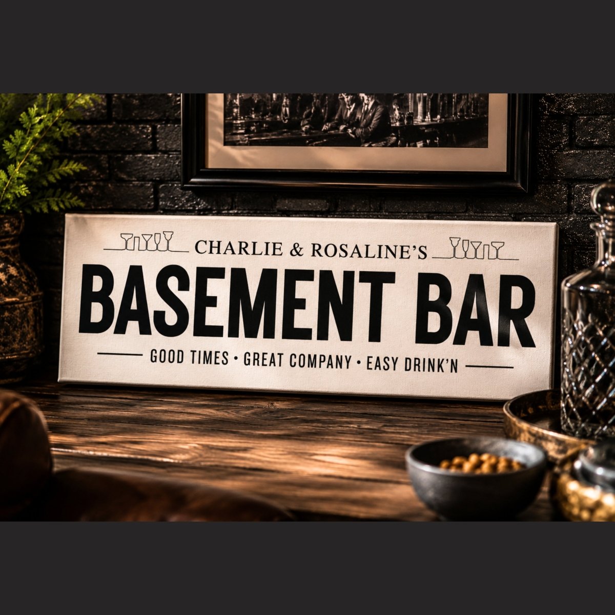 Basement Bar Sign - Personalized Bar Cart Sign & Lounge Wall Art Decor - Lumberwave Creations