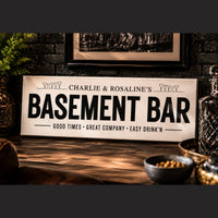 Basement Bar Sign - Personalized Bar Cart Sign & Lounge Wall Art Decor - Lumberwave Creations