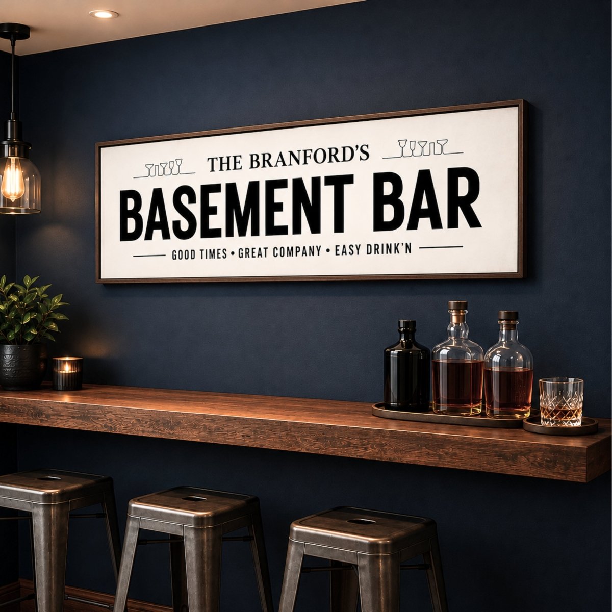 Basement Bar Sign - Personalized Bar Cart Sign & Lounge Wall Art Decor - Lumberwave Creations