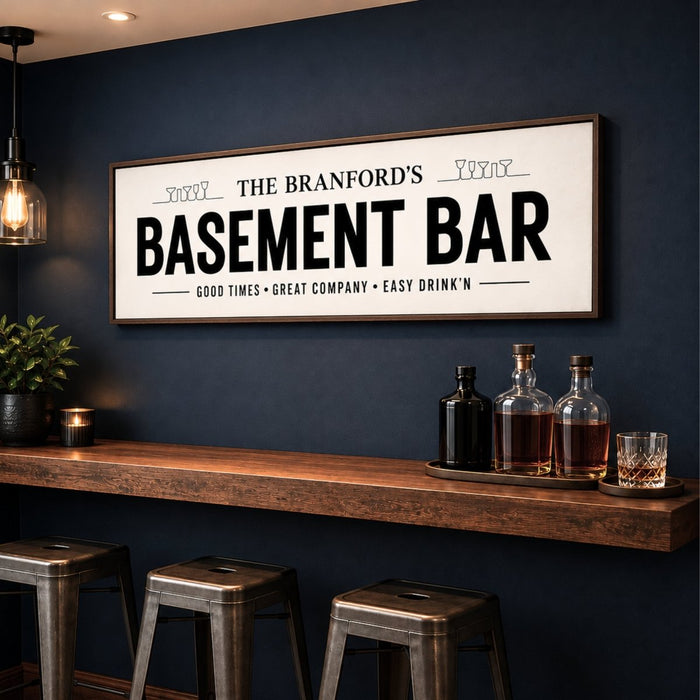 Basement Bar Sign - Personalized Bar Cart Sign & Lounge Wall Art Decor - Lumberwave Creations