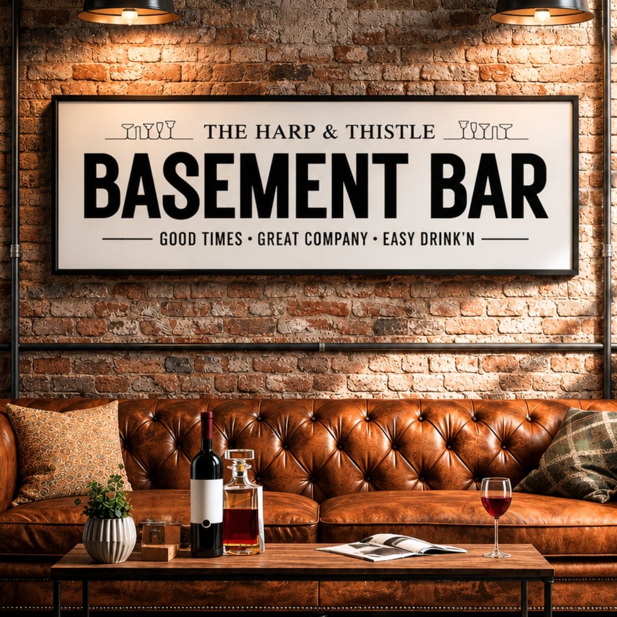 Basement Bar Sign - Personalized Bar Cart Sign & Lounge Wall Art Decor - Lumberwave Creations
