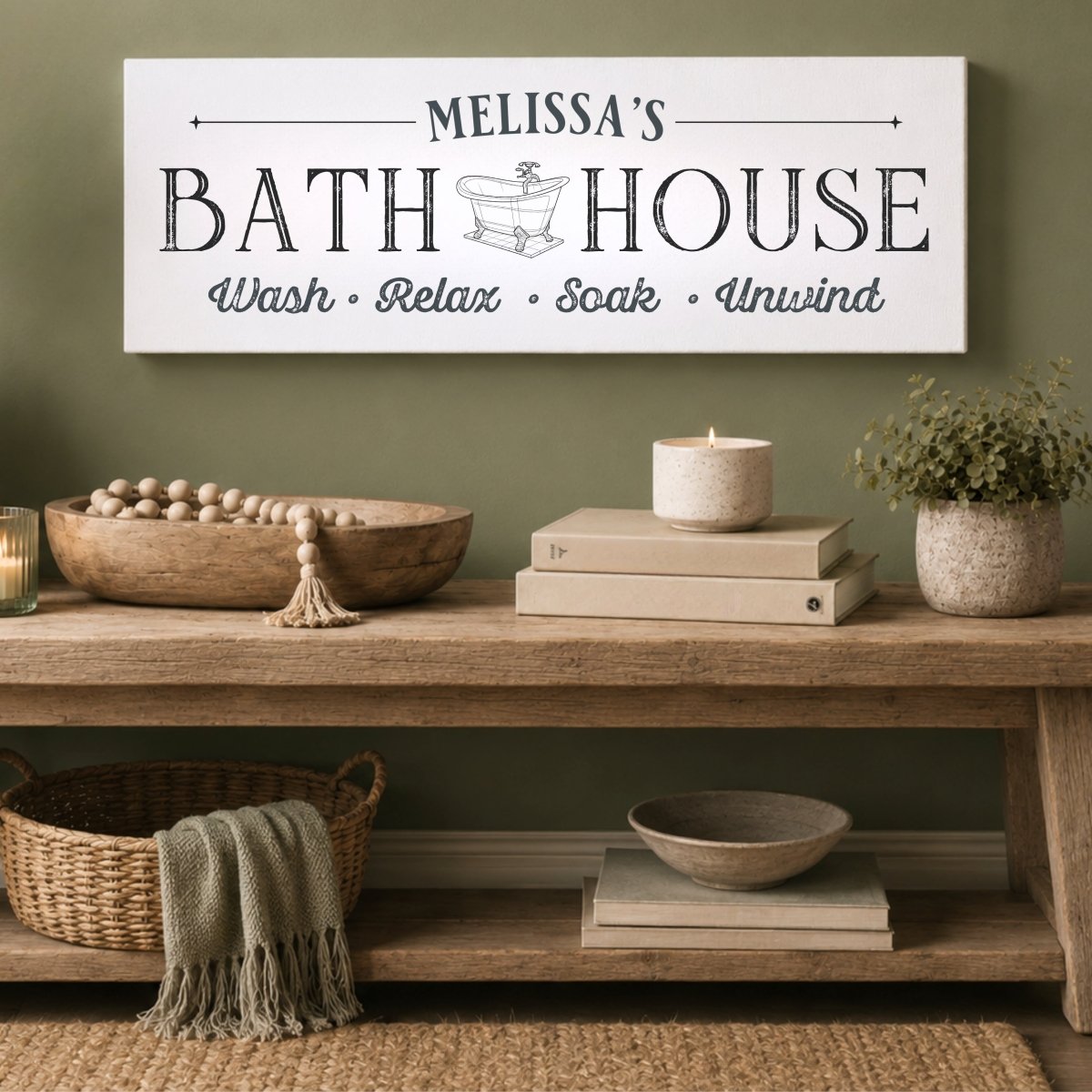 Bath House Sign - Personalized Bathroom Wall Decor | Rustic Bathtub Wall Art - Lumberwave Creations