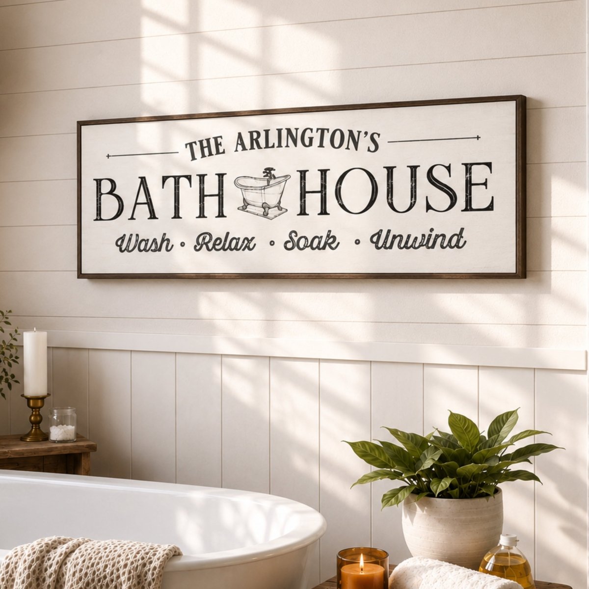 Bath House Sign - Personalized Bathroom Wall Decor | Rustic Bathtub Wall Art - Lumberwave Creations
