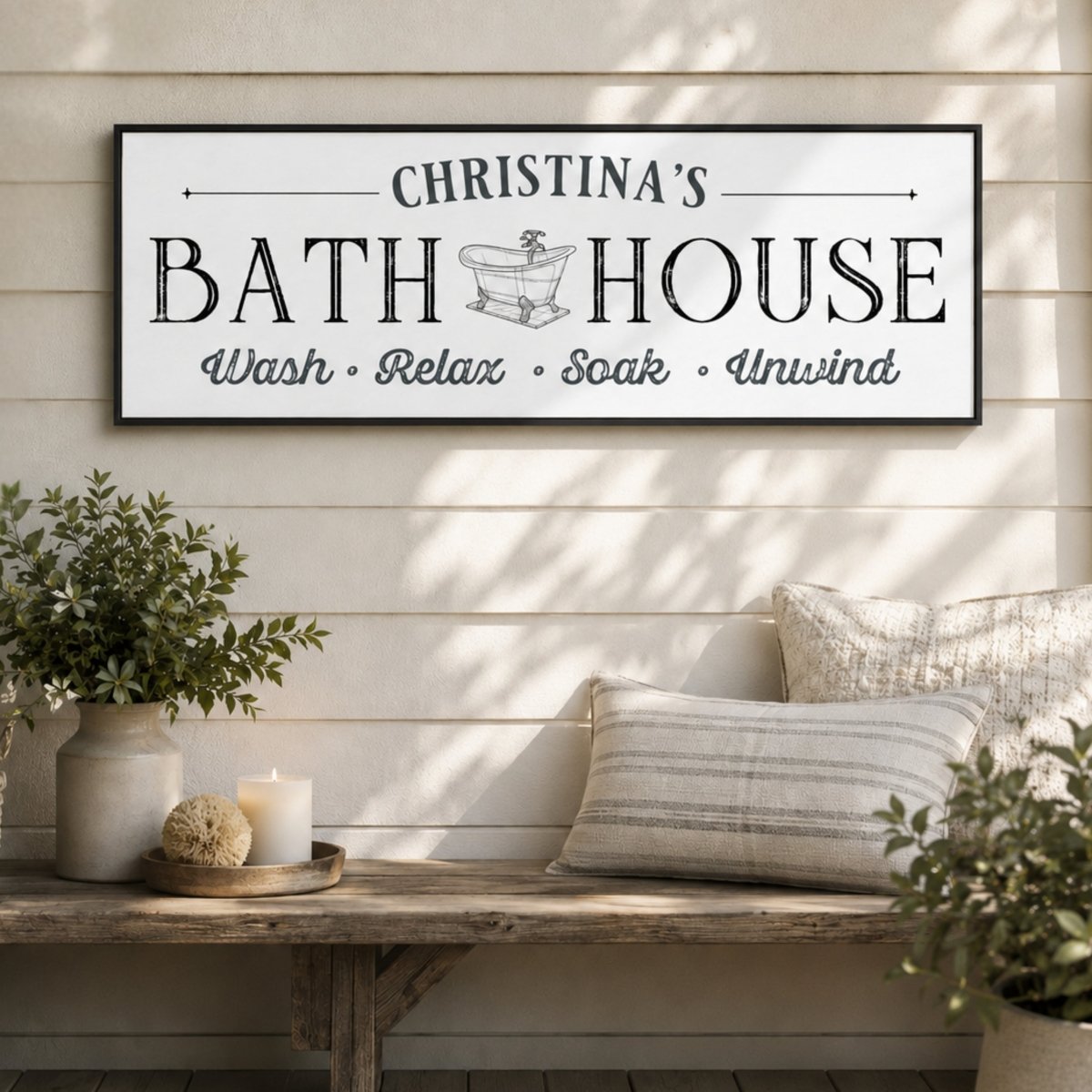 Bath House Sign - Personalized Bathroom Wall Decor | Rustic Bathtub Wall Art - Lumberwave Creations