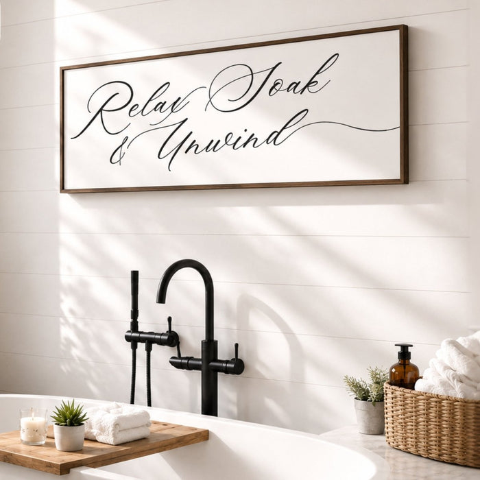 Bathroom Wall Decor – Relax Soak Unwind Bath Sign | Rustic Farmhouse Art Print - Lumberwave Creations