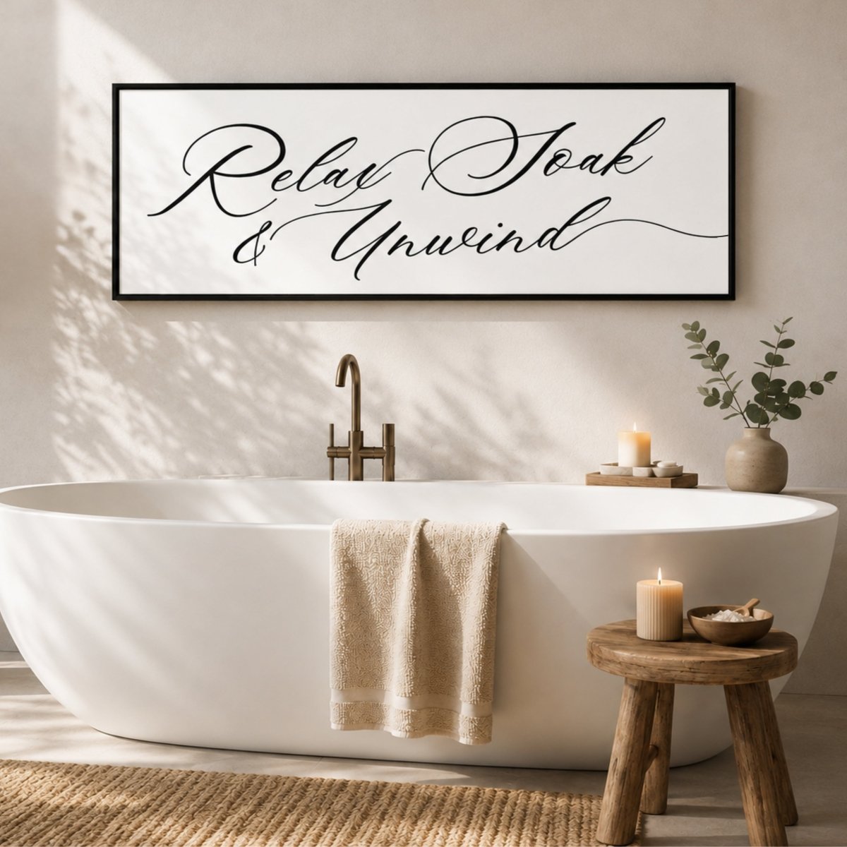 Bathroom Wall Decor – Relax Soak Unwind Bath Sign | Rustic Farmhouse Art Print - Lumberwave Creations