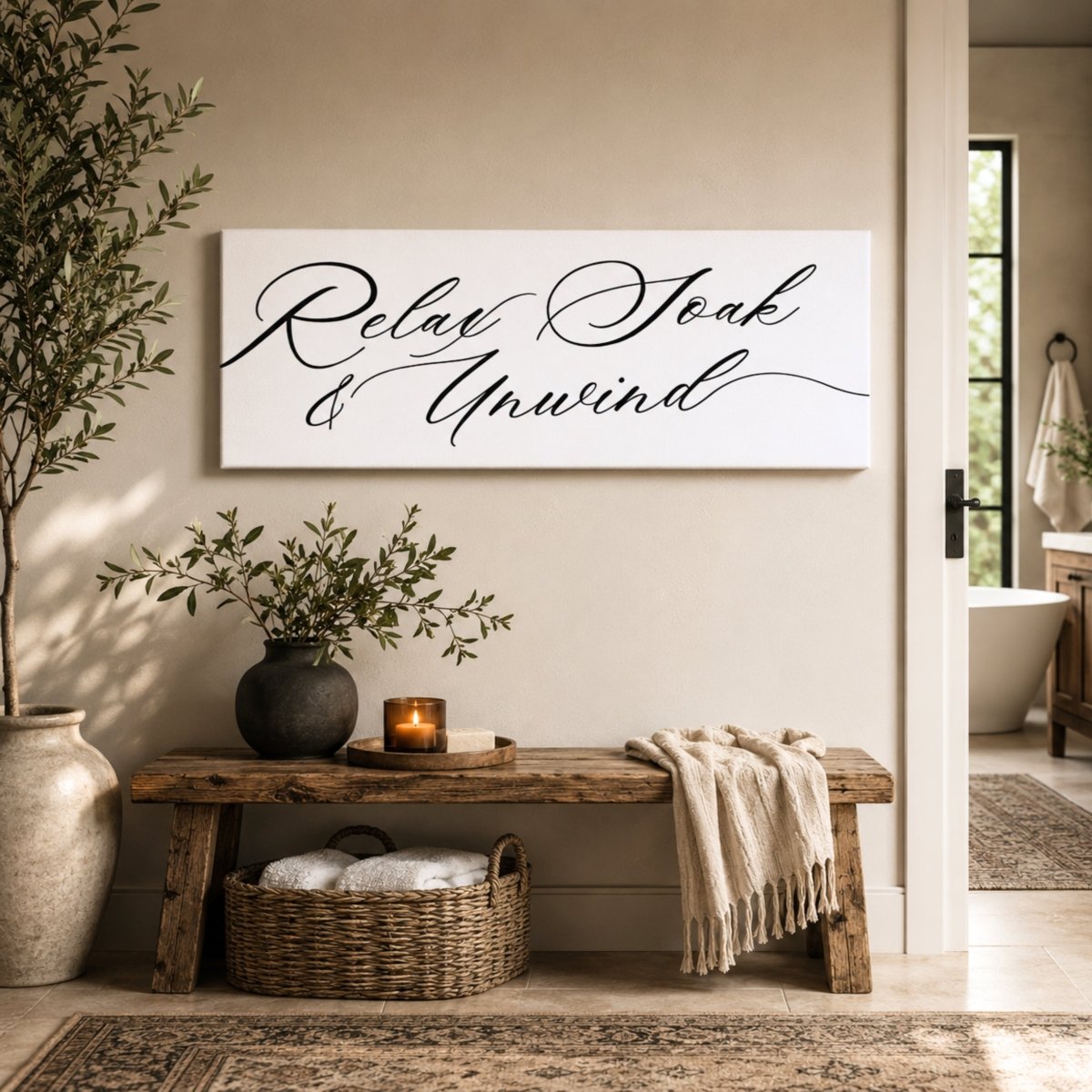 Bathroom Wall Decor – Relax Soak Unwind Bath Sign | Rustic Farmhouse Art Print - Lumberwave Creations