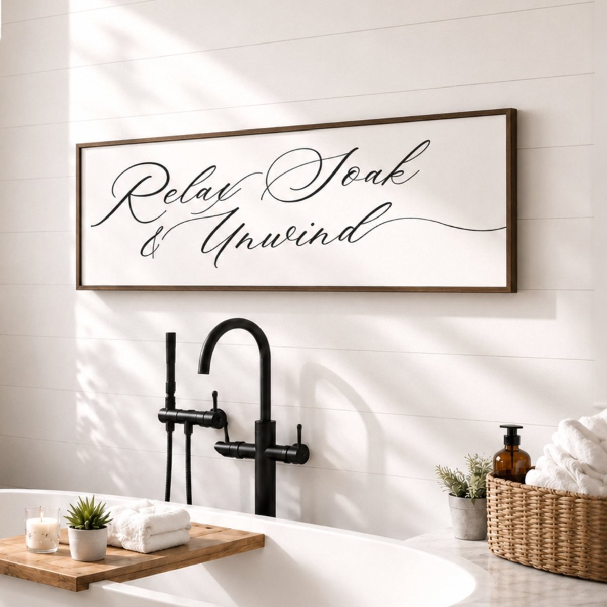 Bathroom Wall Decor – Relax Soak Unwind Bath Sign | Rustic Farmhouse Art Print - Lumberwave Creations