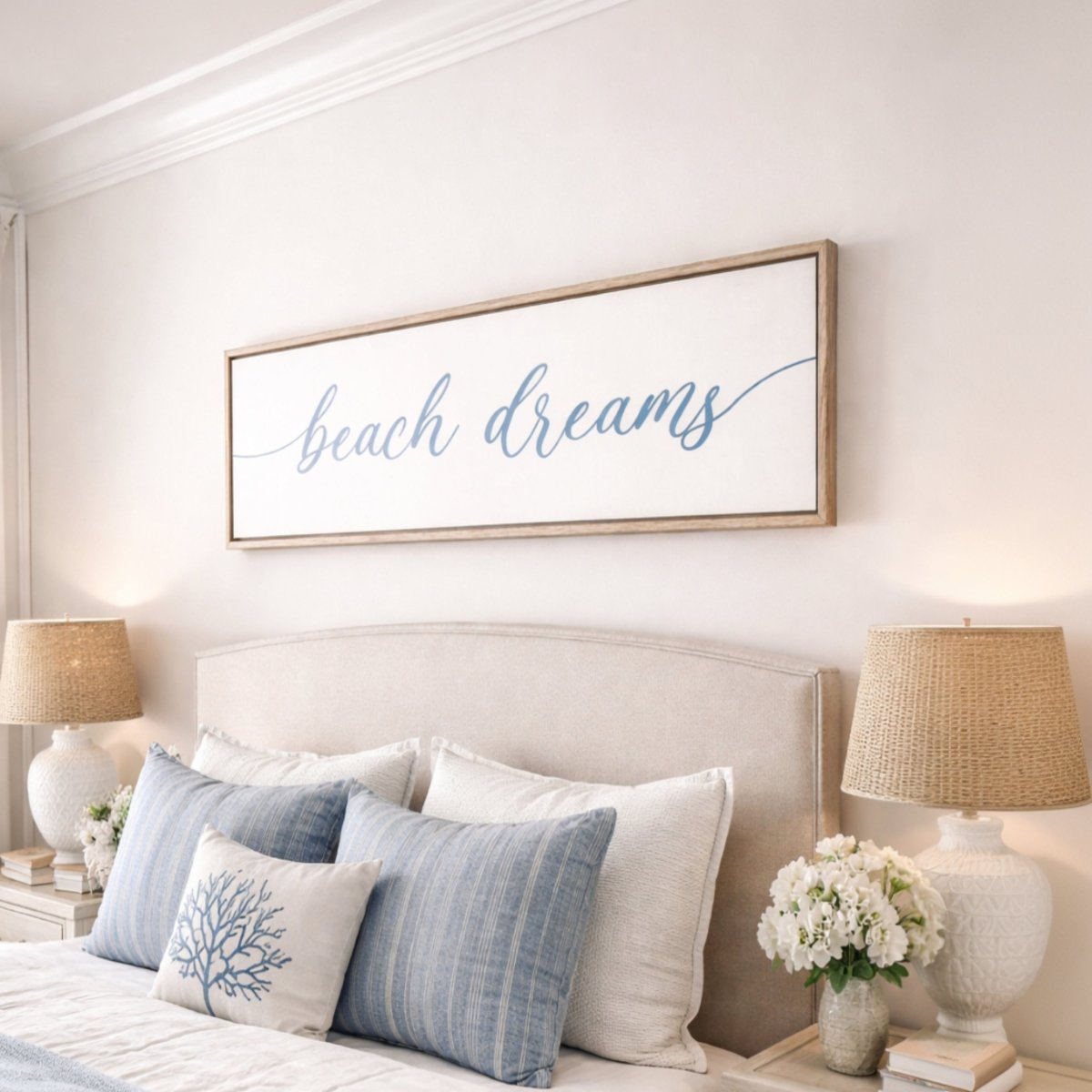 Beach Dreams Sign - Coastal Wall Decor | Master Bedroom Signs & Nautical Ocean Print - Lumberwave Creations