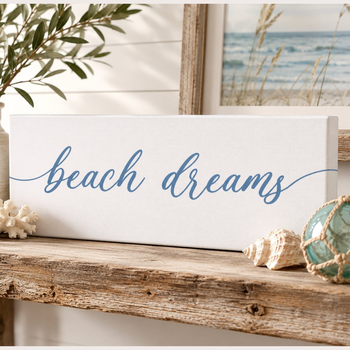 Beach Dreams Sign - Coastal Wall Decor | Master Bedroom Signs & Nautical Ocean Print - Lumberwave Creations