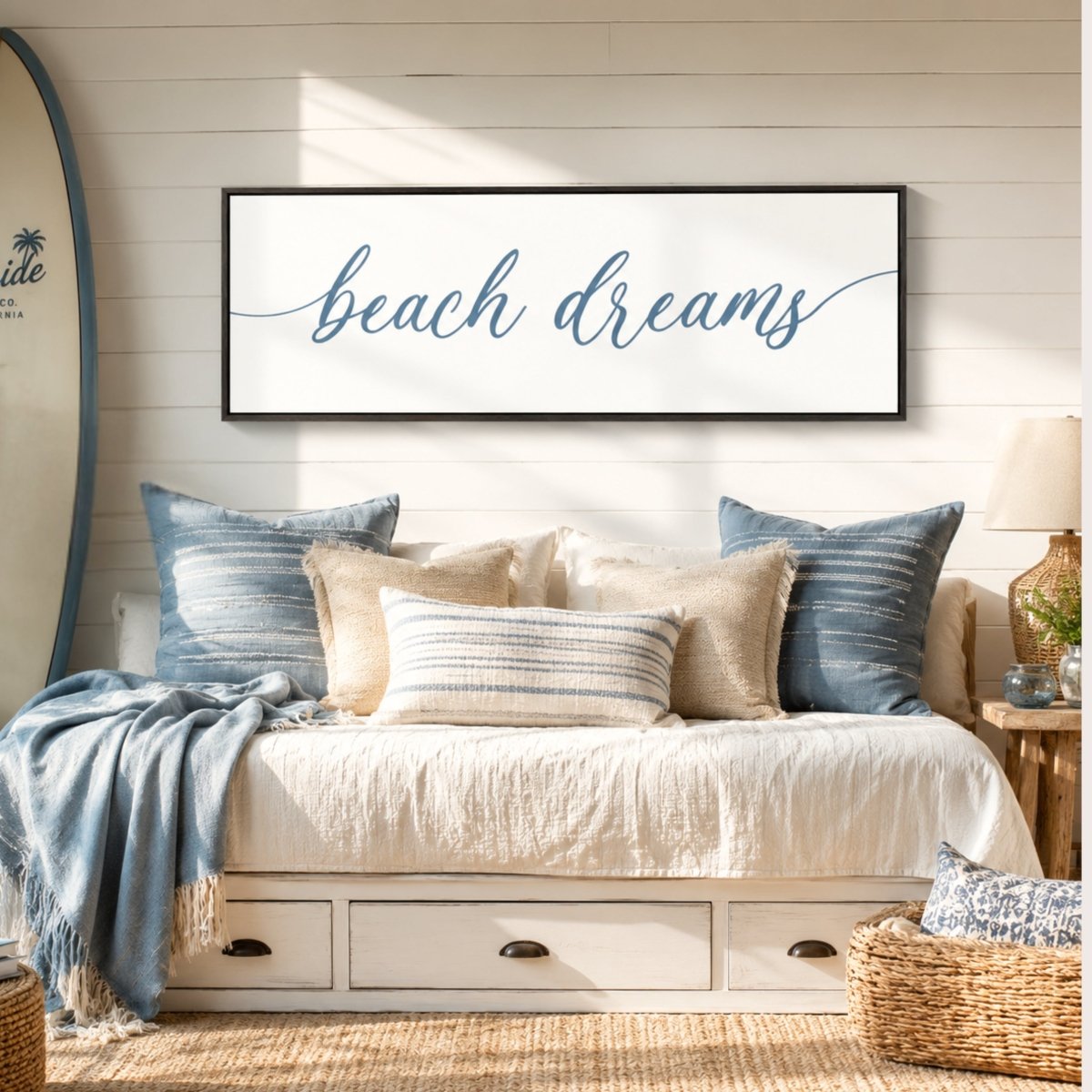 Beach Dreams Sign - Coastal Wall Decor | Master Bedroom Signs & Nautical Ocean Print - Lumberwave Creations