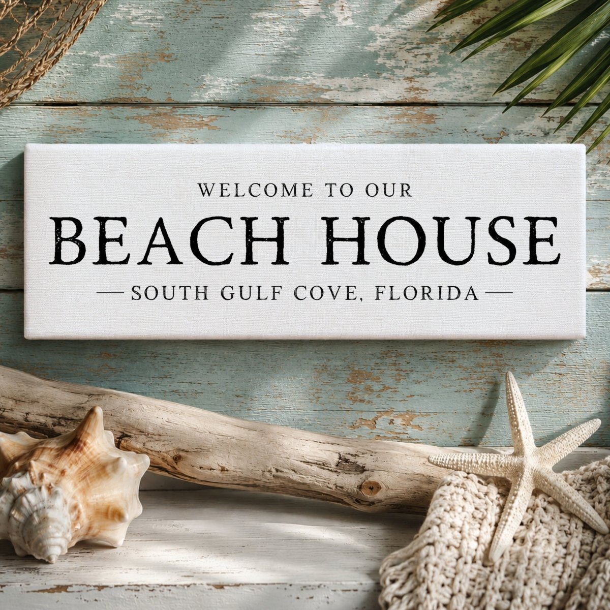 Beach House Sign - Personalized Coastal Wall Decor & Welcome Entryway Art - Lumberwave Creations