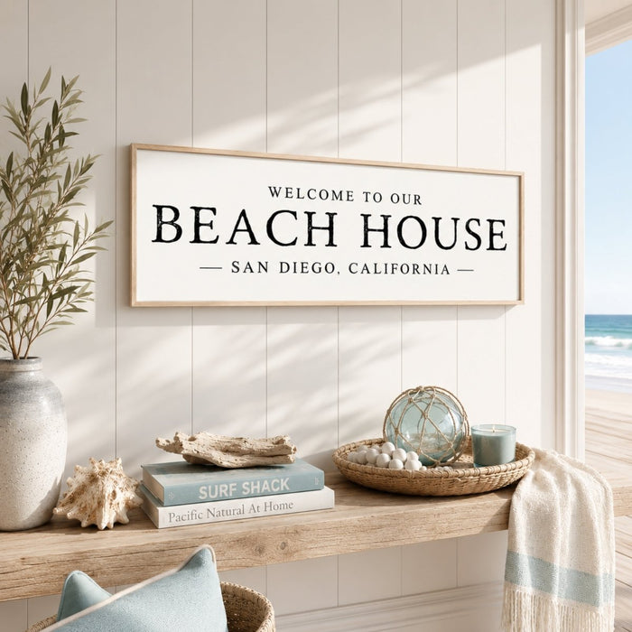 Beach House Sign - Personalized Coastal Wall Decor & Welcome Entryway Art - Lumberwave Creations