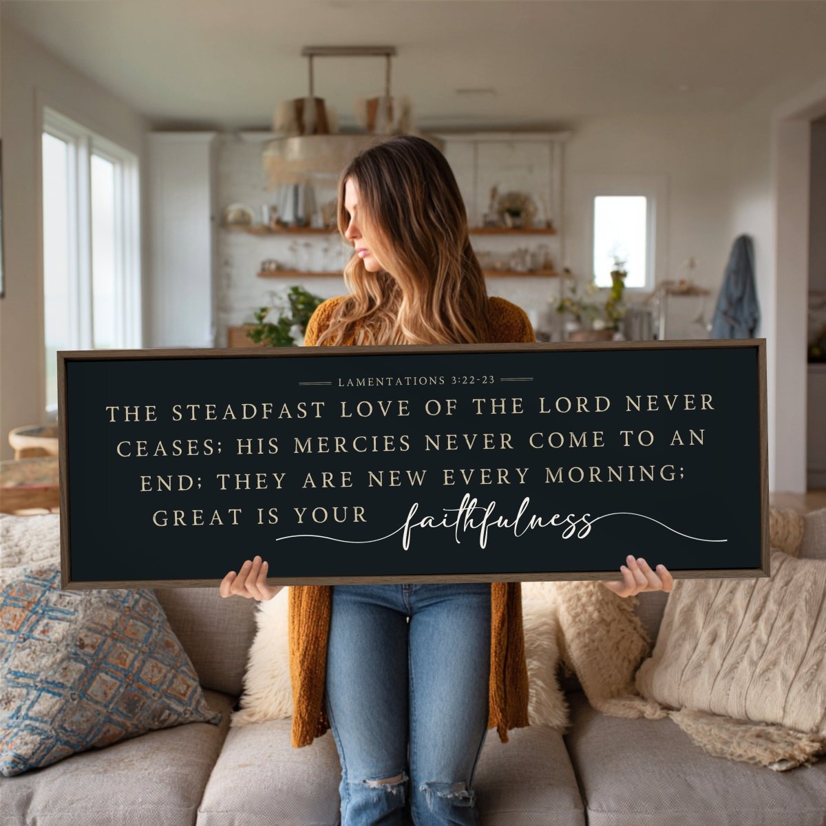 Bible Verse Sign – Lamentations 3 Print | Steadfast Love Christian Wall Decor - Lumberwave Creations