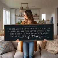 Bible Verse Sign – Lamentations 3 Print | Steadfast Love Christian Wall Decor - Lumberwave Creations