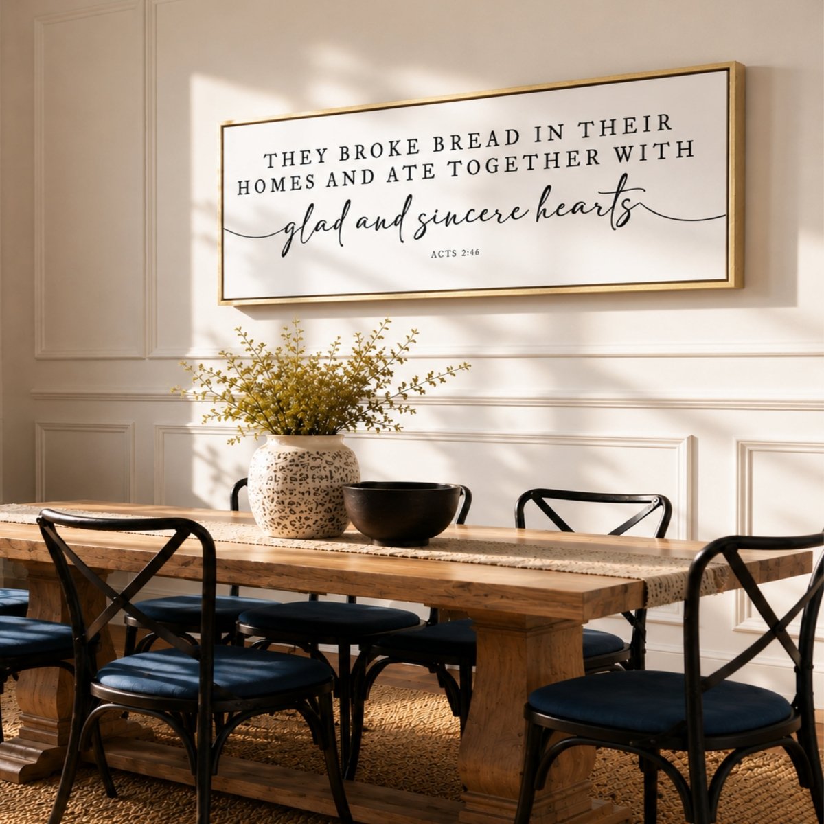 Bible Verse Wall Art – Acts 2:46 Print | Scripture Wall Decor for Dining Room - Lumberwave Creations