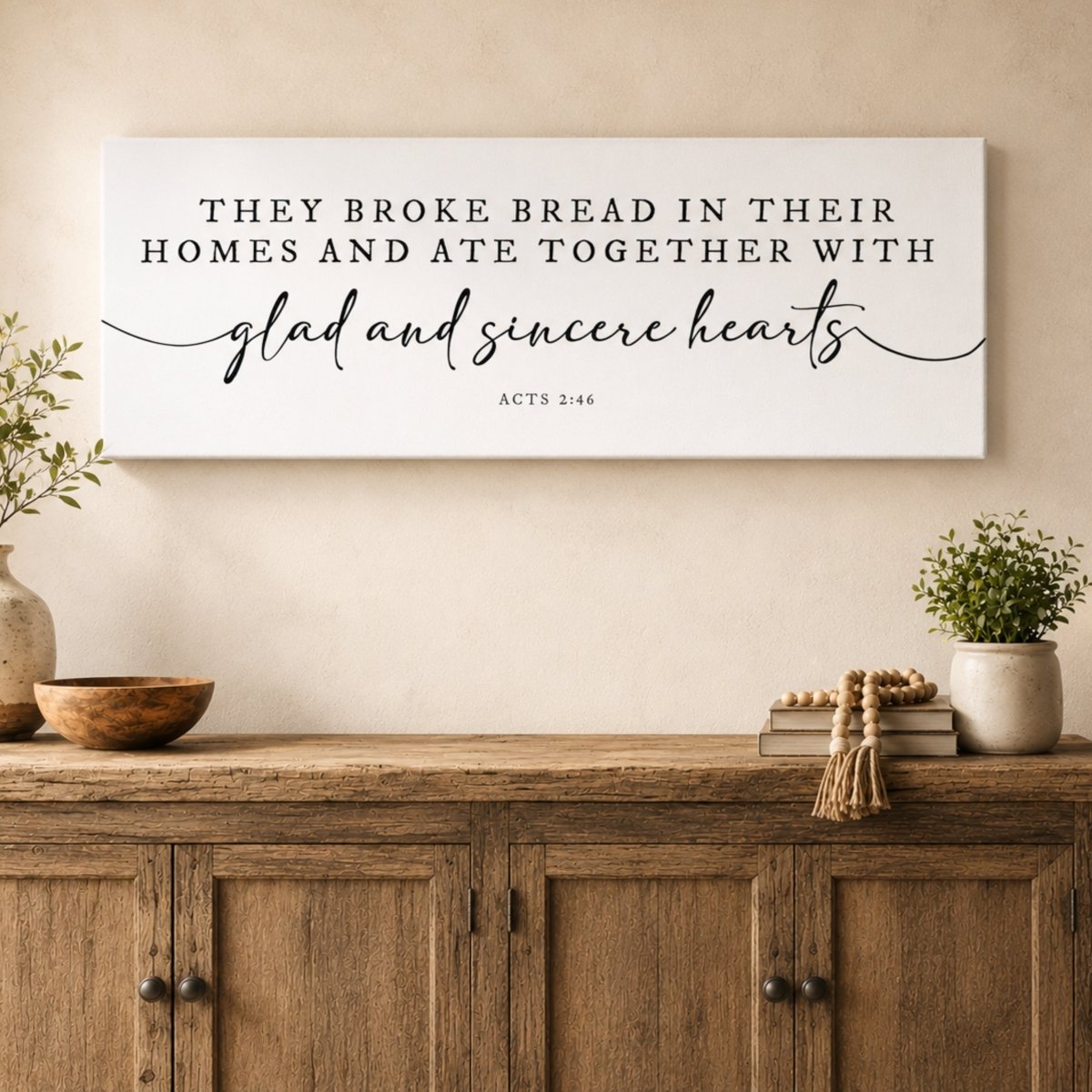 Bible Verse Wall Art – Acts 2:46 Print | Scripture Wall Decor for Dining Room - Lumberwave Creations