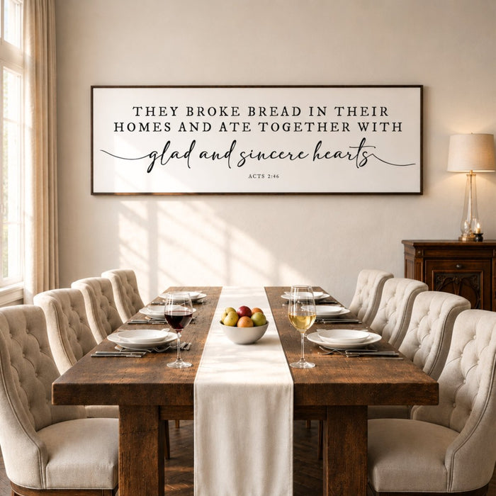 Bible Verse Wall Art – Acts 2:46 Print | Scripture Wall Decor for Dining Room - Lumberwave Creations