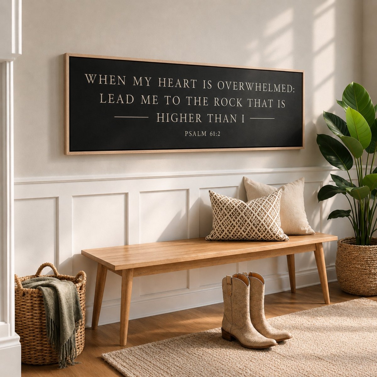 Bible Verse Wall Decor Featuring Psalm 61:2 | Faith Home Decor | Christian Scripture Sign & Art - Lumberwave Creations
