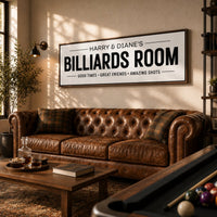 Billiards Room Sign - Personalized Pool Table Decor & Man Cave Wall Art - Lumberwave Creations