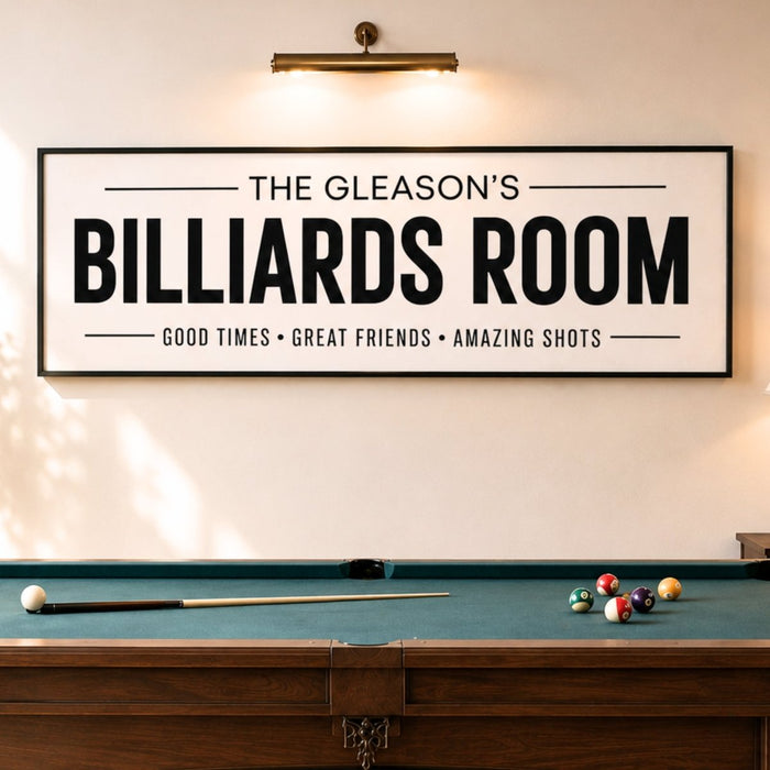 Billiards Room Sign - Personalized Pool Table Decor & Man Cave Wall Art - Lumberwave Creations