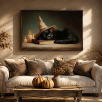 Black Cat Witch Hat Print – Halloween Wall Decor with Cute Kitten Sleeping Sign - Lumberwave Creations