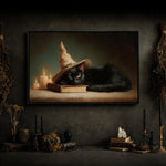 Black Cat Witch Hat Print – Halloween Wall Decor with Cute Kitten Sleeping Sign - Lumberwave Creations