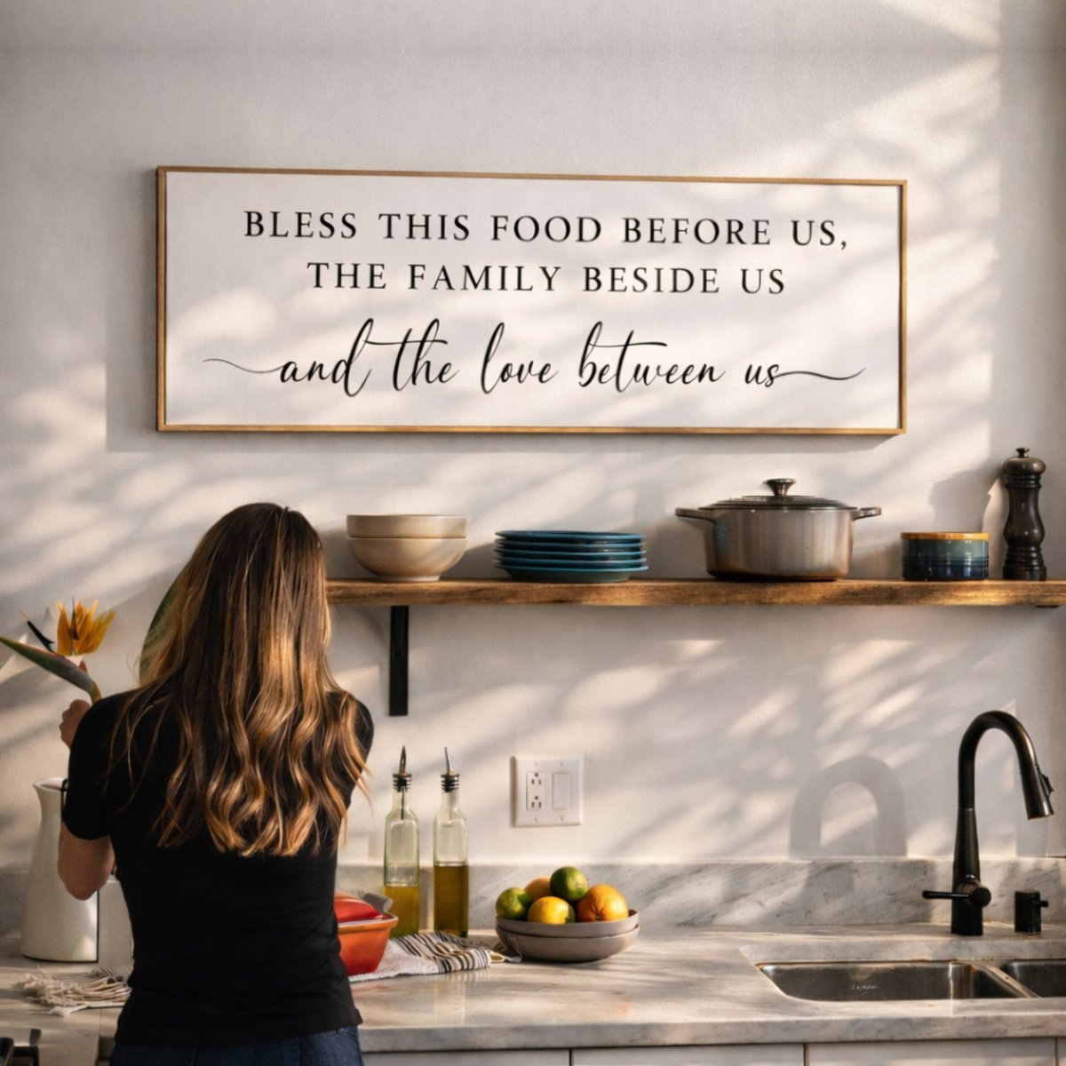 Bless The Food Sign – Family Blessing Print | Dining Room Wall Decor - Lumberwave Creations