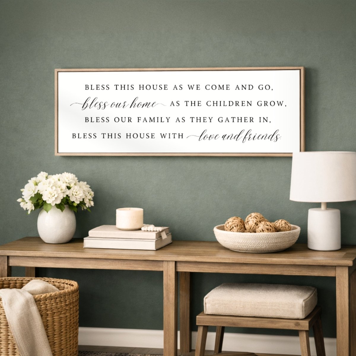 Bless This House Sign – Family Blessings Print | Farmhouse Style Entryway Wall Decor - Lumberwave Creations