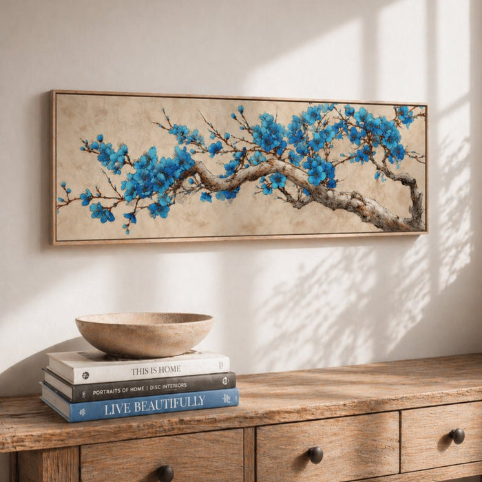 Blue Cherry Blossom Print - Japanese Wall Art | Floral Home Decor Accent - Lumberwave Creations