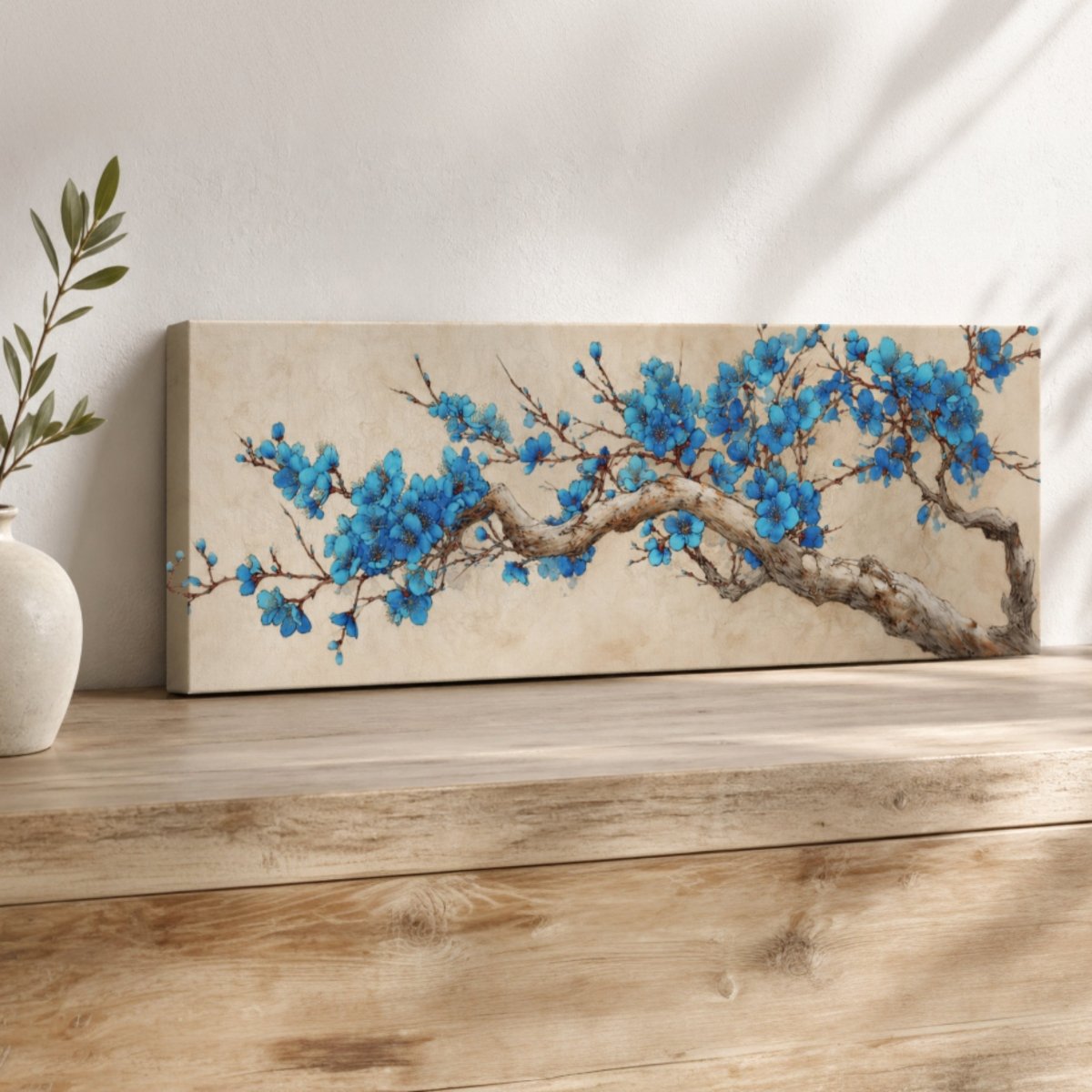 Blue Cherry Blossom Print - Japanese Wall Art | Floral Home Decor Accent - Lumberwave Creations