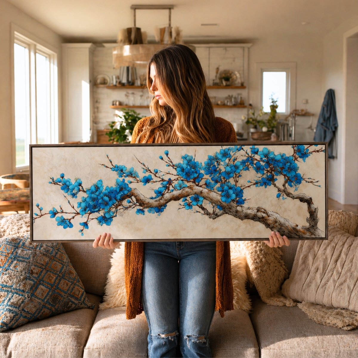 Blue Cherry Blossom Print - Japanese Wall Art | Floral Home Decor Accent - Lumberwave Creations