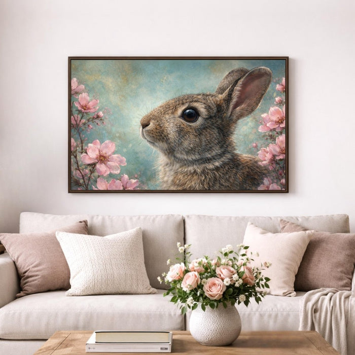 Bunny Wall Art | Rustic Rabbit Painting With Floral Cottagecore Decor - Lumberwave Creations