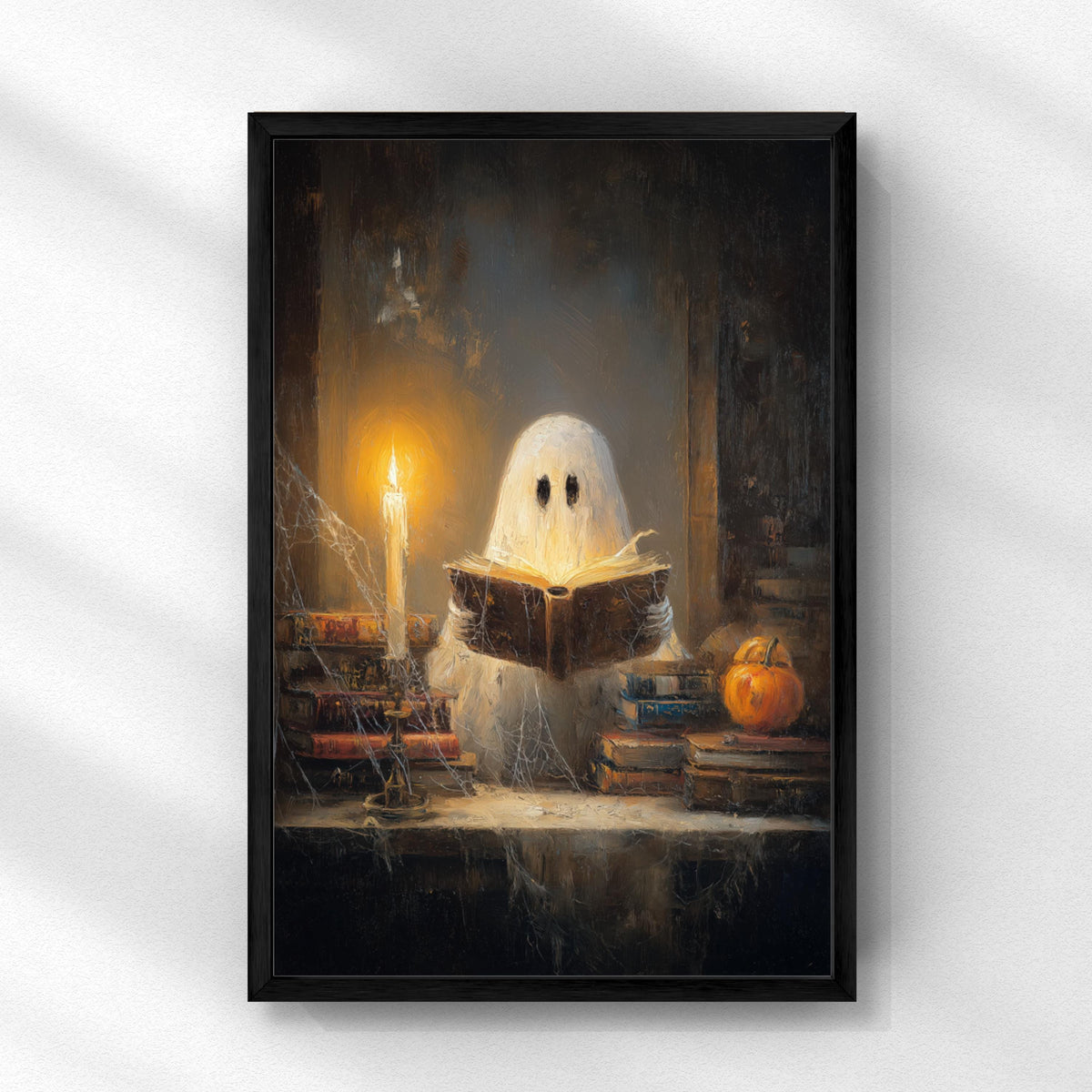 Ghost Reading Print - Halloween Wall Decor | Rustic Painting Prints & Fall Home Decor
