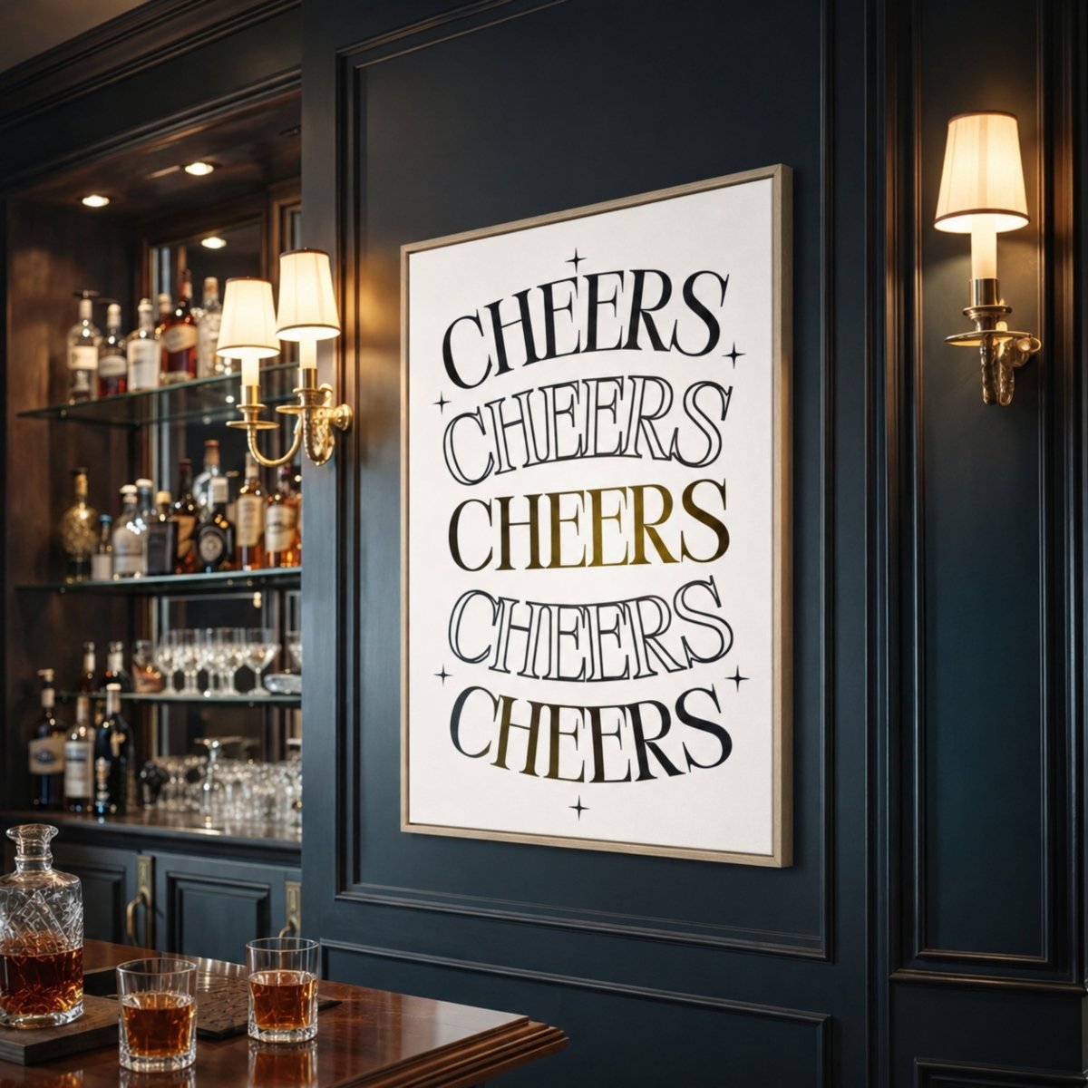 Cheers Wall Decor - Home Bar Prints & Bar Cart Wall Art | Happy Hour Sign - Lumberwave Creations