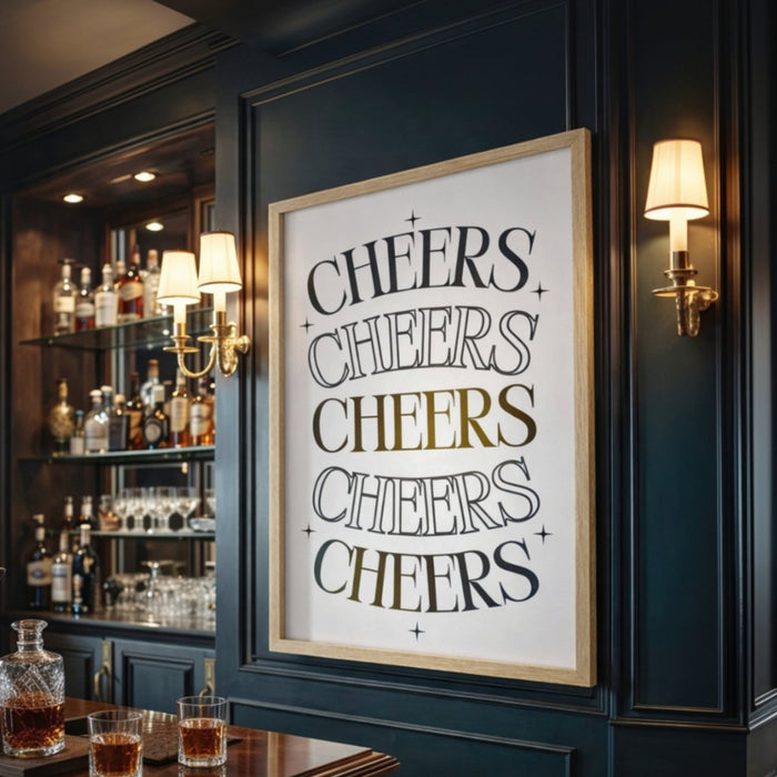 Cheers Wall Decor - Home Bar Prints & Bar Cart Wall Art | Happy Hour Sign - Lumberwave Creations
