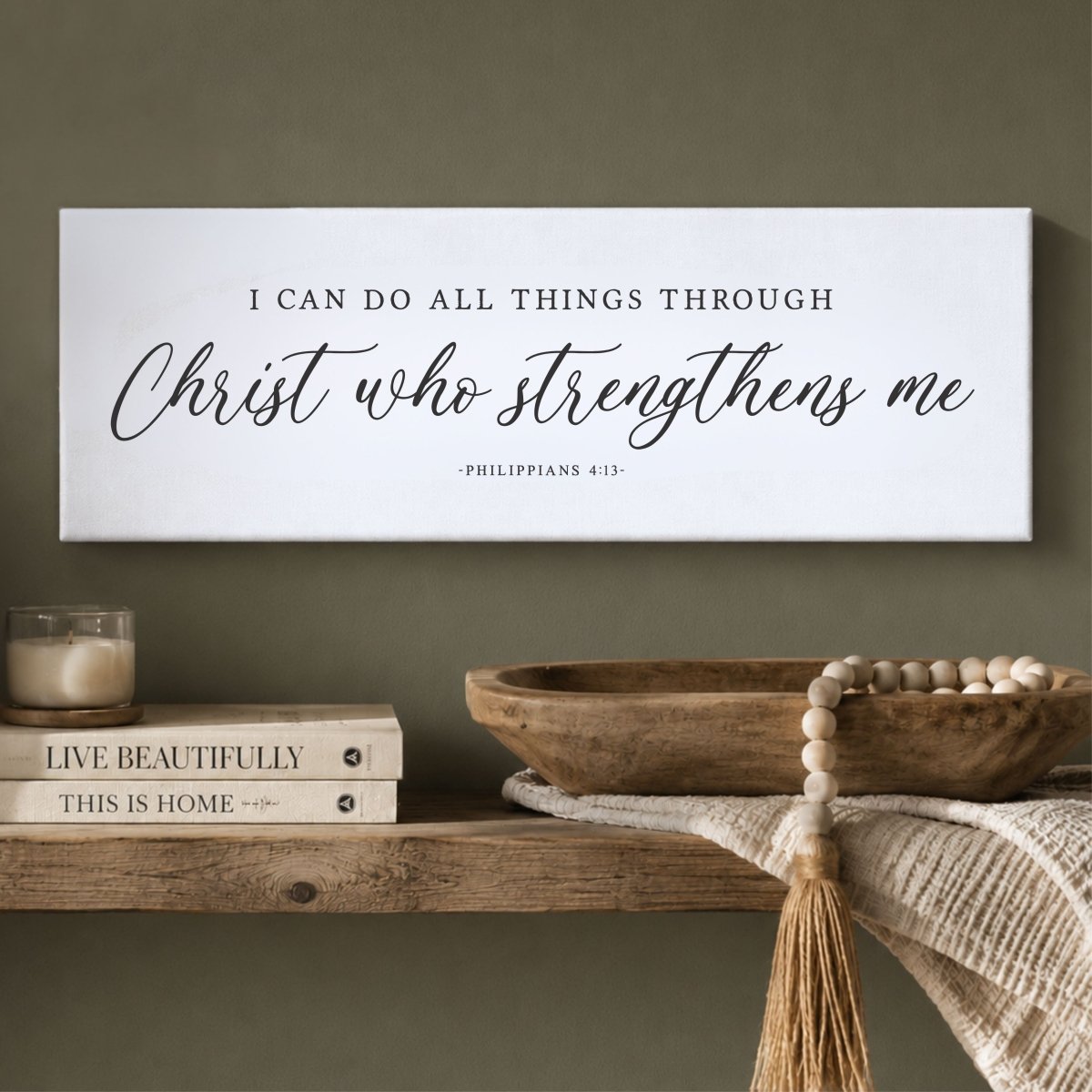Christ Scripture Sign - Philippians 4:13 Print | Christian Wall Decor & Faith Art - Lumberwave Creations