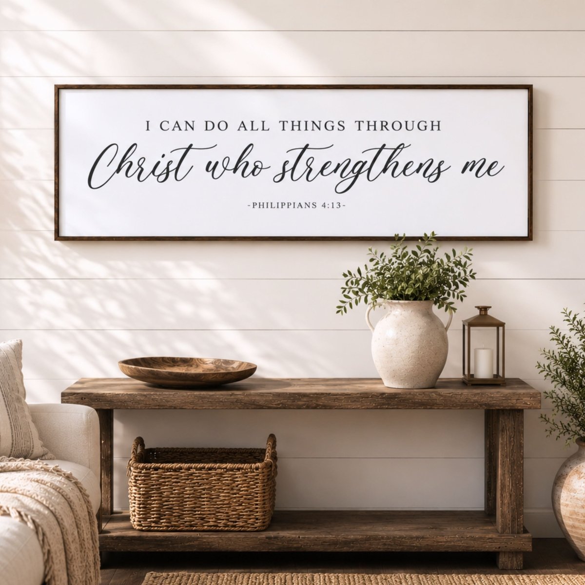 Christ Scripture Sign - Philippians 4:13 Print | Christian Wall Decor & Faith Art - Lumberwave Creations