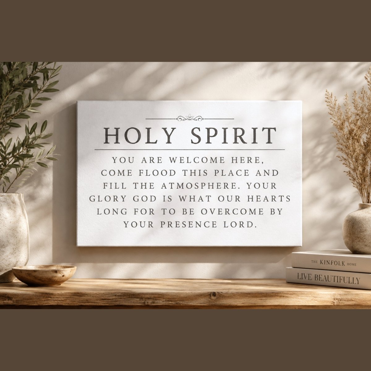 Christian Wall Decor – Holy Spirit Print With Scripture Wall Art & Welcome Here Sign - Lumberwave Creations